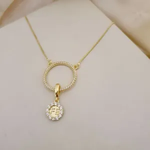 Colar circulo zirconia com pingente fé