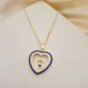Colar pingente coraçao menino zirconia azul