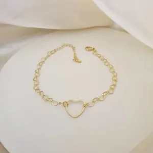 Pulseira elo coracao e coracao grande