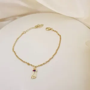 Pulseira elo portugues pingente figa com zirconias coloridas