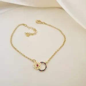 Pulseira flor circulo zirconias coloridas
