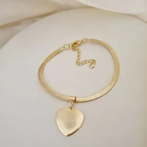 Pulseira malha com pingente coração grande