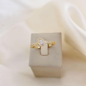 Anel aro cravejado zirconia e gota de zirconia