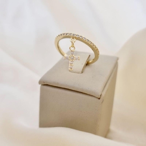 Anel pingente coracao cravejado zirconia