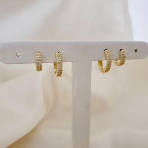 Brinco dupla argola click cravejada zirconia