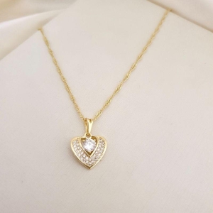 Colar pingente coracao zirconias