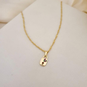 Colar pingente cadeado com zirconias coloridas