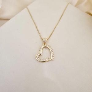 Colar pingente coração zirconia