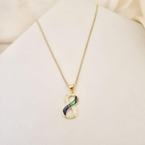 Colar pingente infinito zirconia e resina abalone