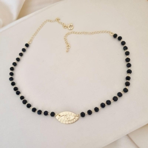 Choker cristal preto com olho grego