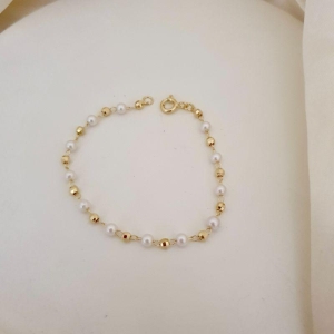 Pulseira infantil perolas e bolinhas diamantadas