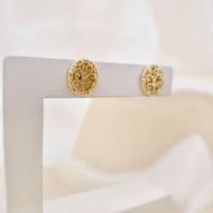 Brinco oval arvore da vida contorno cravejado zirconias