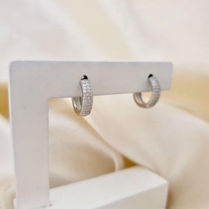 Brinco ródio argola click 3 fileiras zirconia