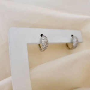 Brinco ródio argola click oval cravejado zirconia