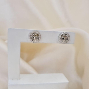 Brinco ródio árvore da vida contorno cravejado zirconia