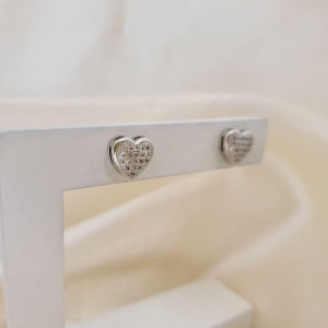 Brinco ródio coração cravejado zirconia