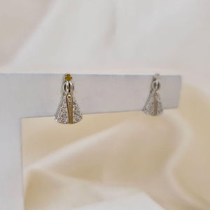 Brinco ródio Nossa Senhora zirconia