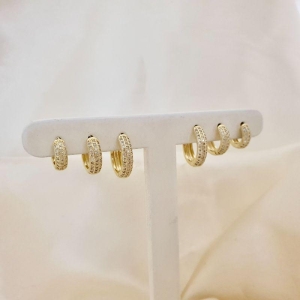 Brinco trio argola click 3 fileiras zirconia