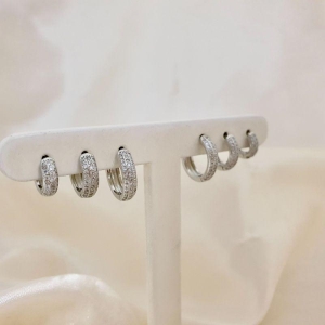 Brinco trio argola click 3 fileiras zirconia