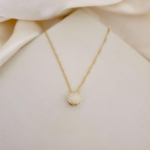 Colar pingente círculo cravejado zirconia