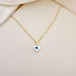 Colar pingente coração olho grego