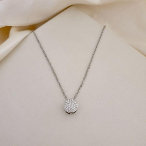 Colar ródio pingente círculo cravejado zirconia