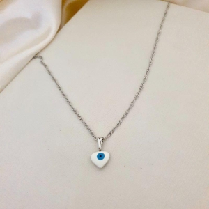 Colar ródio pingente coração olho grego