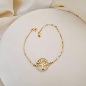 Pulseira arvore da vida contorno cravejado zirconia