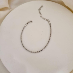 Pulseira ródio cordão baiano 2mm