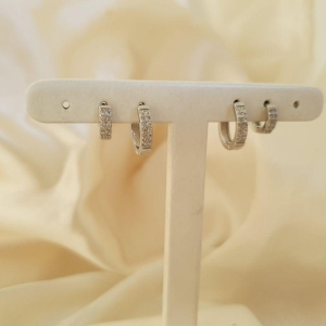 Brinco ródio dupla argola click com 2 fileiras zirconia