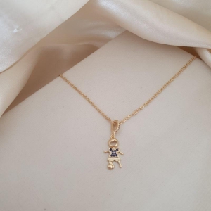Colar pingente menino roupa zirconias azuis
