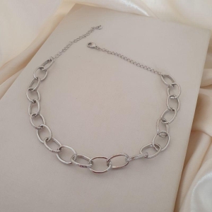 Colar ródio choker elos foscos grandes