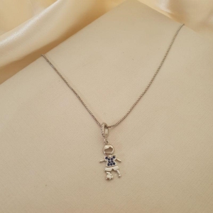 Colar ródio pingente menino zirconias azuis