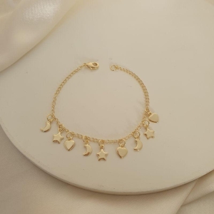 Pulseira infantil pingentes estrela, lua e coração