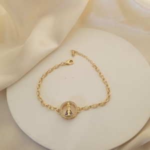 Pulseira Nossa Senhora cravejado zirconia azul e cristal