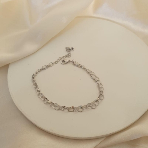 Pulseira ródio dupla elo achatado e elo oval