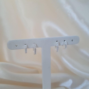 Brinco prata dupla argola click cravejado zirconia