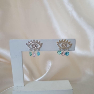Brinco prata olho com zirconias coloridas