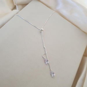 Colar prata gravatinha ponto de luz zirconia
