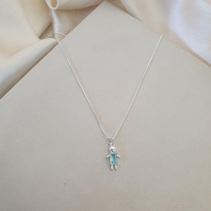 Colar prata pingente menino zirconia azul claro