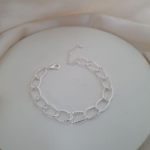 Pulseira prata elo oval diamantado fosco