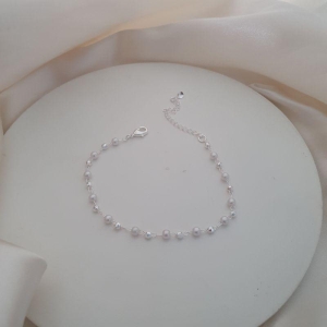 Pulseira prata perola e bolinha diamantada