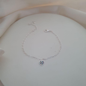 Pulseira prata pingente coracao zirconias coloridas