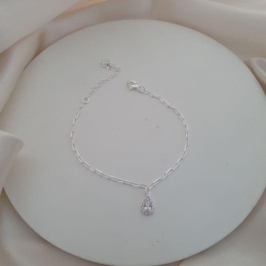 Pulseira prata pingente gota zirconia