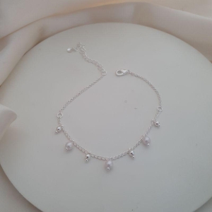 Pulseira prata pingentes perolas e bolinhas