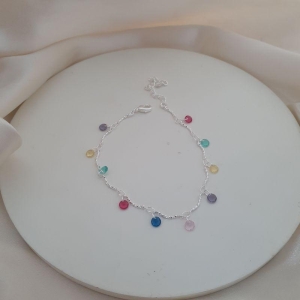 Pulseira prata pingentes zirconias coloridas