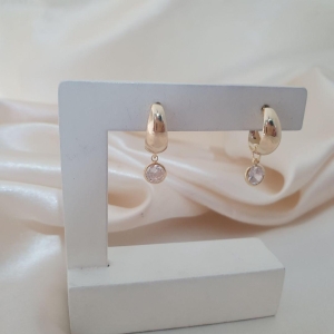 Brinco argola com pingente ponto de luz zirconia