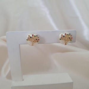 Brinco arvore da vida zirconias coloridas com perola