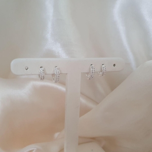 Brinco prata dupla argola click 2 fileiras zirconia