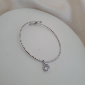 Bracelete inox pingente ponto de luz cristal